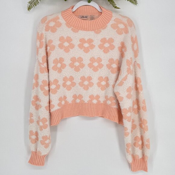 Floral Print Cropped Sweater Womens Size Small Peach Mint - Picture 4 of 10